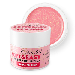 HEMA-fri UV builder glittergel Claresa Soft&Easy Glimmer Pink för naglar 45g