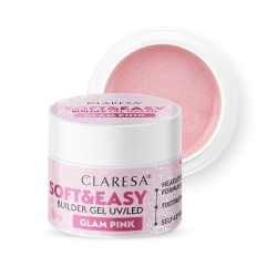 HEMA-fri UV builder glittergel Claresa Soft&Easy Glam Pink för naglar 12g