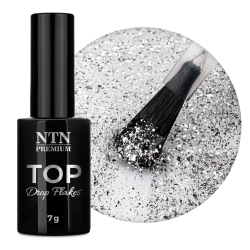 Top Coat Drop Flakes utan klibbigt lager NTN Premium Silver för naglar 7g
