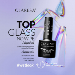 Top Coat Glass CLARESA NO WIPE utan klibbigt lager för naglar 5g