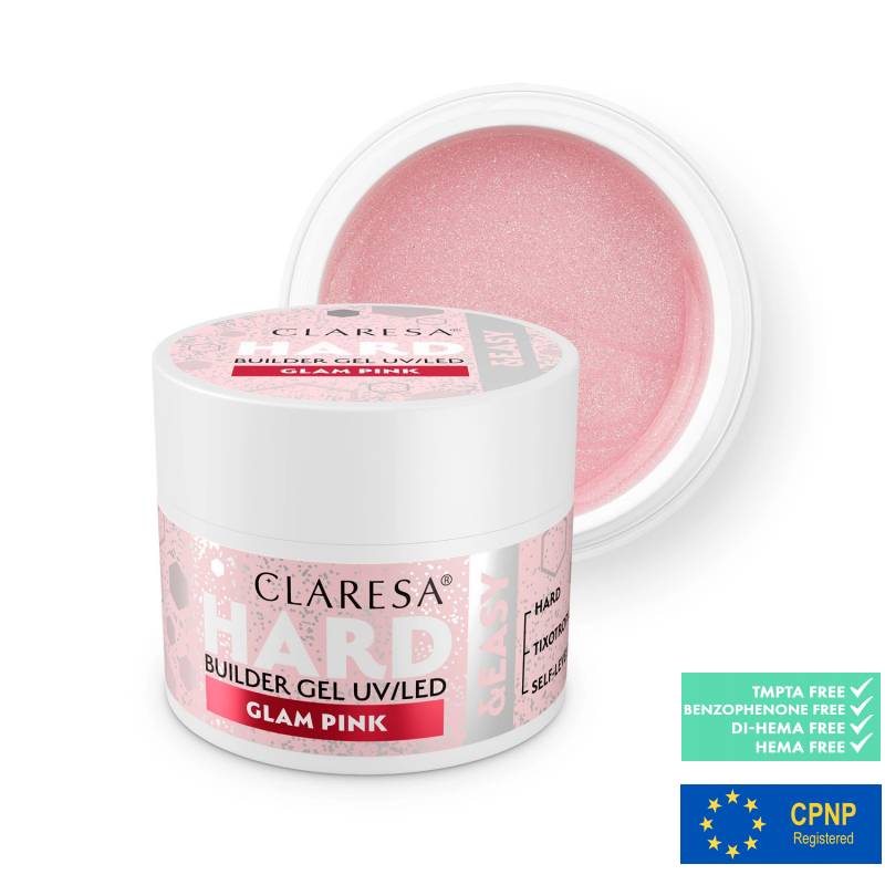 HEMA-fri UV builder glittergel Claresa Hard&Easy Glam Pink för naglar 12g