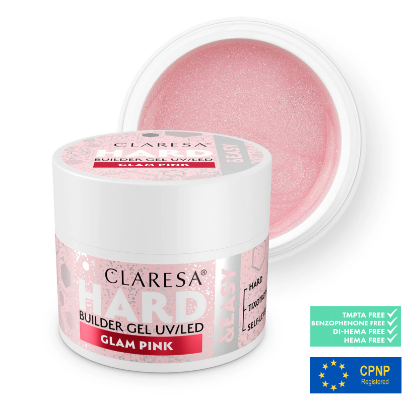 HEMA-fri UV builder glittergel Claresa Hard&Easy Glam Pink för naglar 45g