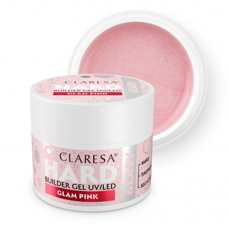 HEMA-fri UV builder glittergel Claresa Hard&Easy Glam Pink för naglar 45g
