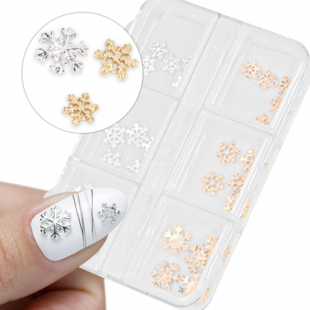 Guld och silver snöflingor nagelsmycken i olika former för nageldesign