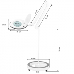 Förstoringslampa / arbetslampa ELEGANTE 6027 60 LED vit, stativ, hjul