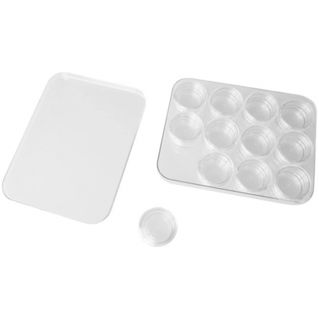 Låda med 12 x 5ml skruvburkar av plast