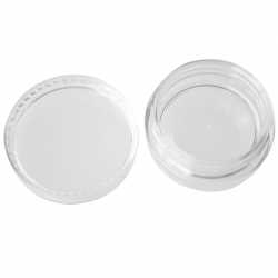 Låda med 12 x 5ml skruvburkar av plast