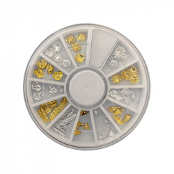 Guld och silver studs i olika former för nageldesign