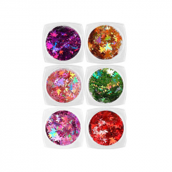 Nageldekoration - holografiska löv / blad 6 färger