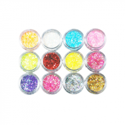Glitter 12 färger - sexkanter 1-2 mm