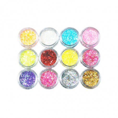 Glitter set 12 färger - sexkanter 1-2 mm