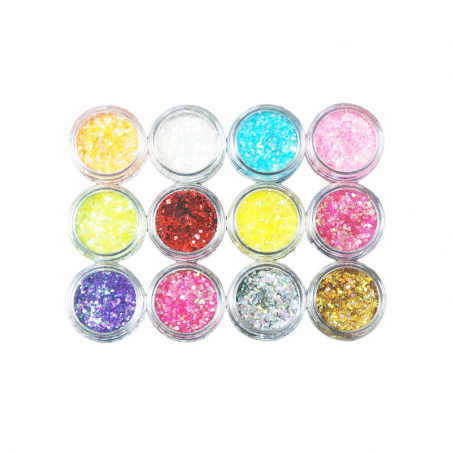 Glitter 12 färger - sexkanter 1-2 mm
