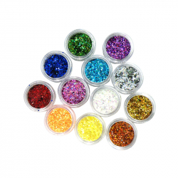 Glitter 12 färger - sexkanter 1-2 mm