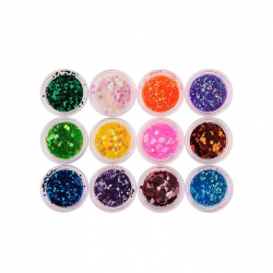 Glitter 12 färger - sexkanter 2-3 mm