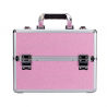 Kosmetikväska / sminkväska XL rosa i aluminium med glittriga stenar