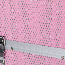 Kosmetikväska / sminkväska XL rosa i aluminium med glittriga stenar