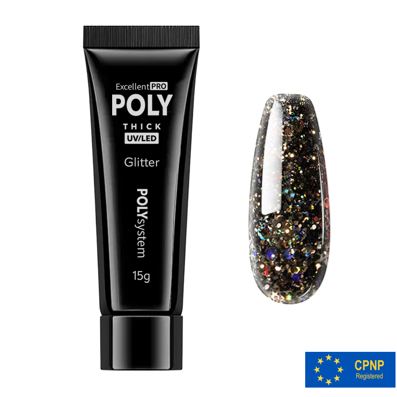 Polygel Glitter 136 Excellent POLYsystem svart / holografisk 15g Polygel Glitter 136 Excellent POLYsystem svart / holografisk 15g