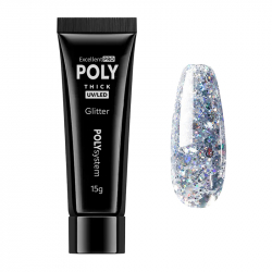 Polygel Glitter 128 Excellent POLYsystem silver / holografisk 15g