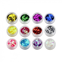 Glitter 12 färger set romber för nageldekoration