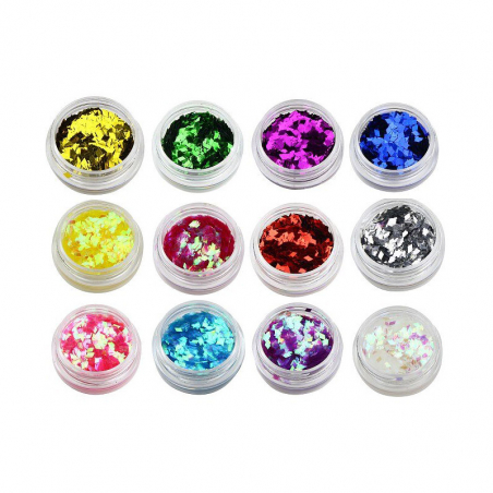 Glitter 12 färger set romber för nageldekoration