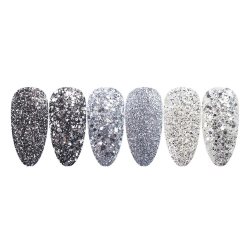Silvrigt glitter set 6 för naglar